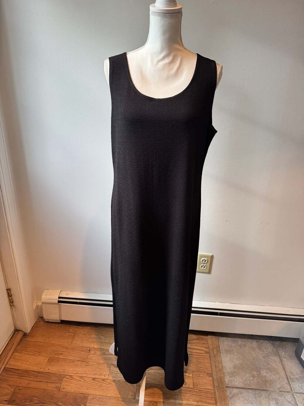 Eileen Fisher Viscose Jersey Tank Dress Size 225 Black Sleeveless Maxi Dress